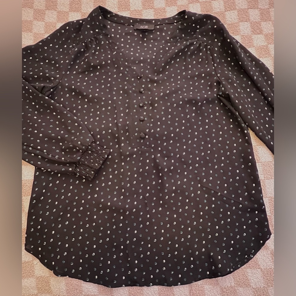 AGB Black Blouse with White Dots